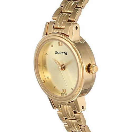 Sonata Quartz Analog Champagne Dial Metal Strap Watch For Women-Ns8096Ym02