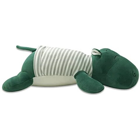 Webby Plush Animal Sleeping Hippopotamus Nap Pillow Soft Toy 30Cm (Green)