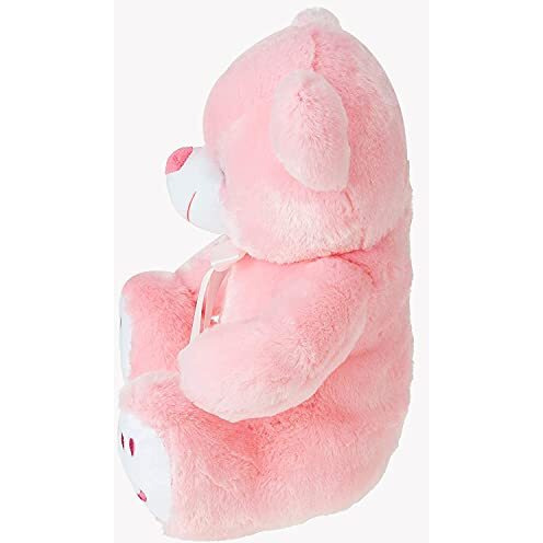 Webby Plush Cute Sitting Teddy Bear Soft Toys With Neck Bow And Foot Print, Pink 35 Cm