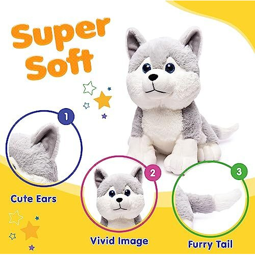 Webby Plush Husky Dog Stuffed Animal Puppy Soft Toy, Adorable Gifts For Kids And Adult, Glitter Eyes Soft Toy, 35Cm (Grey)