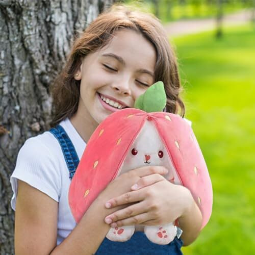 Webby Strawberry Rabbit Plush Soft Toys | Cute And Adorable Bunny With Zipper Stuffed Animal Toys | Decorative And Gift Items For Kids And Adults - 30 Cm