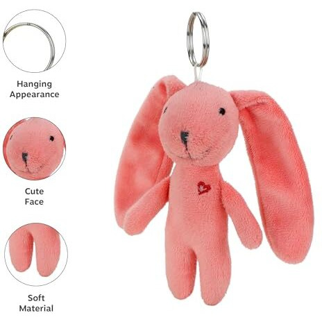 Webby Plush Bunny With Keychain Stuffed Animal Toy Assorted - 1Piece (Peach)