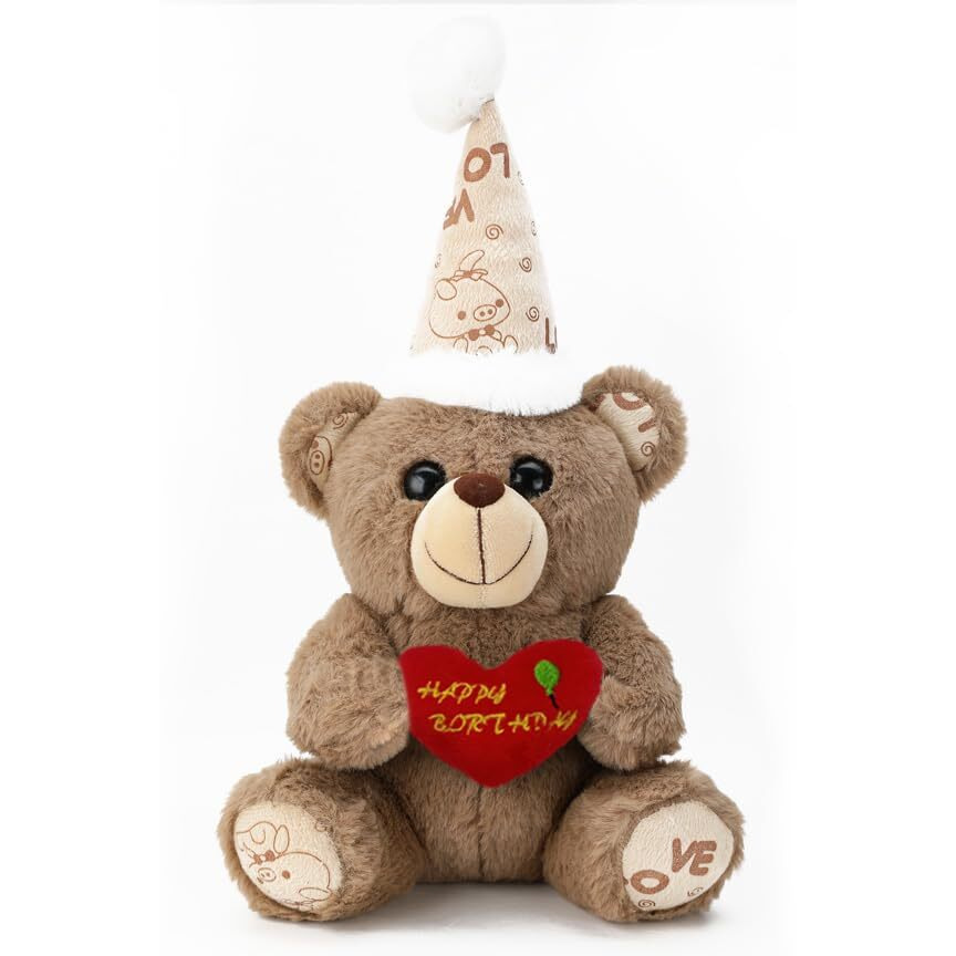 Webby Plush Birthday Teddy Bear Soft Toys | Gift And Decoration Item | Adorable And Huggable Stuffed Teddy Bear With Heart Shape Happy Birthday Printing For Kids And Adults