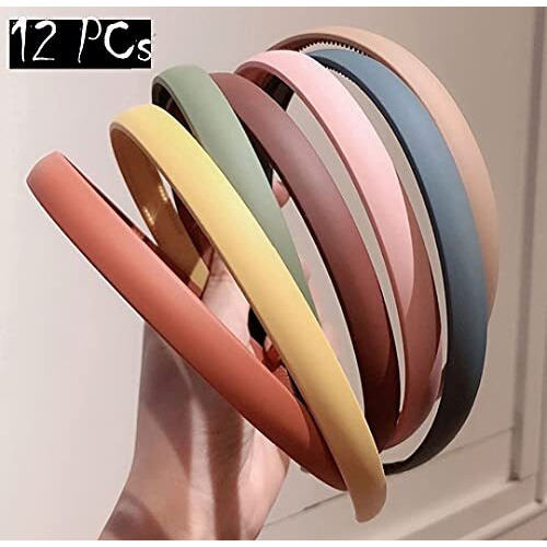 Anna Creations Fashion Plastic Elastic Wavy Hair Comb Teeth Shine Hairband Hoop Matte Accessory For Women (Multicolor) (Pack Of 12 Pcs) (Multi-1, Large)