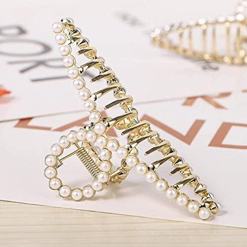 Annacreations Golden Large Metal Pearl Hair Clutcher Hair Claw Hair Accessories For Women Girls (Pack Of 1) Large