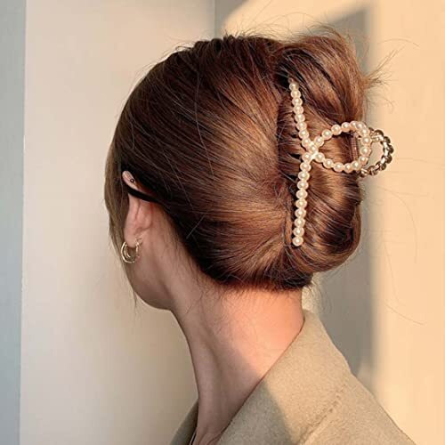 Annacreations Golden Large Metal Pearl Hair Clutcher Hair Claw Hair Accessories For Women Girls (Pack Of 1) Large