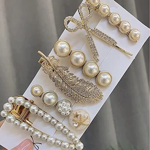 Annacreations Premium Korean Stylish Hair Clips For Women And Girls, Multicolor 6 Piece Set (White)