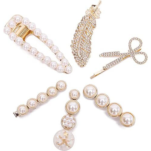 Annacreations Premium Korean Stylish Hair Clips For Women And Girls, Multicolor 6 Piece Set (White)