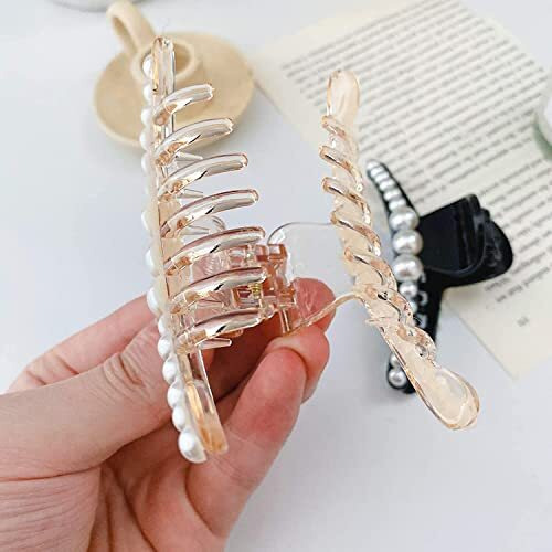 Annacreations Korean Fashionable Fancy Stylish Large Pearl Hair Claw Clips Long Hair Jaw Clips Clutches Barrettes Hair Accessories For Women And Girls Set Of 2