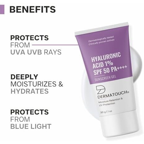 Dermatouch Hyaluronic Acid 1% Sunscreen | Spf 50 Pa++++ | For All Skin Types | No White Cast | 30G