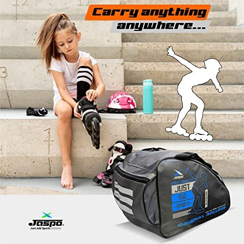 Jaspo Roller Skates Bag For Inline & Quad Skating (12X11X9 Inches)  Durable Polyester, Spacious Design To Carry Complete Roller Skate Kit (Grey Blue)
