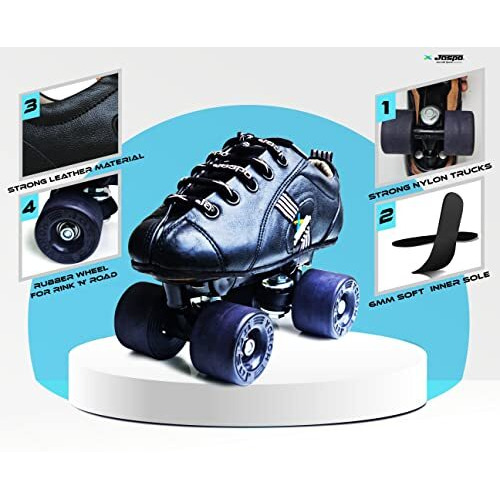 Jaspo Honda Pro 30 Quad Skates With Rubber Wheels Fixed Body Roller Shoe Skates Approximate For Training & Practice Purpose For Beginners (All Age Group) (Black, 10 Uk (Foot Length (28.6 Cms)