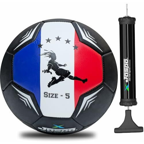 Jaspo Soccer Champ Football, Tpu Material, Machine Stitched, Size 5, Under 12 Years Age Group, 6 To 8 Lbs Inflation (Football+Pump, France) Black