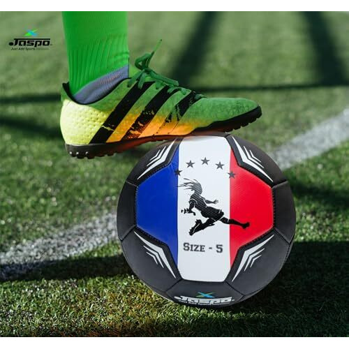 Jaspo Soccer Champ Football, Tpu Material, Machine Stitched, Size 5, Under 12 Years Age Group, 6 To 8 Lbs Inflation (Football+Pump, France) Black