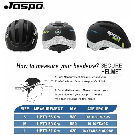Jaspo Urban Rider Helmet For Skateboarding, Skating, Cycling, For All Ages - Youth, Adults & Kids | Abs Shell, Eps Foam, Removable Cushion, Multi-Vent Design, Adjustable Fit System (Black, L)