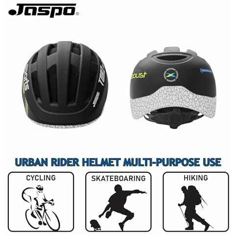 Jaspo Urban Rider Helmet For Skateboarding, Skating, Cycling, For All Ages - Youth, Adults & Kids | Abs Shell, Eps Foam, Removable Cushion, Multi-Vent Design, Adjustable Fit System (Black, L)