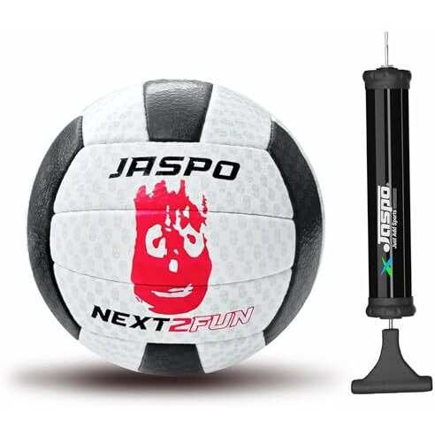 Jaspo Soft Touch Recreational Pu Leather Volleyball With Hand Air Pump, Machine Stitched Volleyball Waterproof Indoor/Outdoor Size5 (Next To Fun, Black/White)