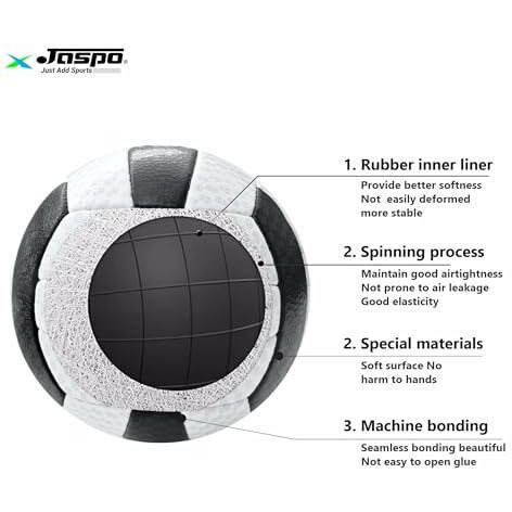 Jaspo Soft Touch Recreational Pu Leather Volleyball With Hand Air Pump, Machine Stitched Volleyball Waterproof Indoor/Outdoor Size5 (Next To Fun, Black/White)