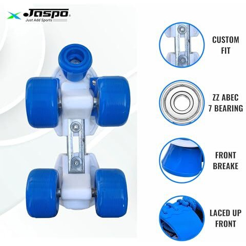 Jaspo Quick Kids Junior Roller Skates - Adjustable Quad Roller Skates For Beginners, Boys & Girls (Foot Length 18-21 Cm), Ideal For School, Academy Training, And Kids Roller Skating
