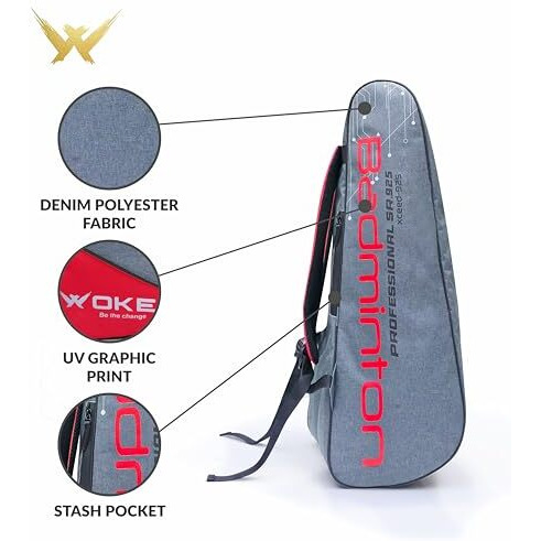 Woke Exceed Badminton Kit Bag, Double Zipper, Spacious Badminton Equipment Bag, Adjustable Strap, Multiple Compartments (Exceed-925)