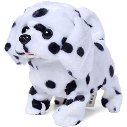 Rowan Fuzzbuzz Ms. Spotty Walking Dog | Interactive Animal Soft Toys For Kids Age 3Y+ | Birthday Gift For Kids | Stuffed Puppy Toys | Plush Animal Toy | Battery Operated Toy, White & Black