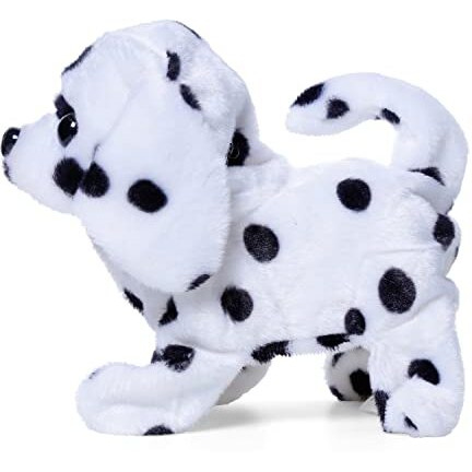 Rowan Fuzzbuzz Ms. Spotty Walking Dog | Interactive Animal Soft Toys For Kids Age 3Y+ | Birthday Gift For Kids | Stuffed Puppy Toys | Plush Animal Toy | Battery Operated Toy, White & Black