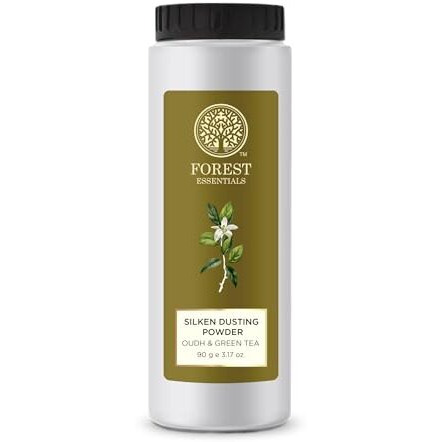 Mountain Valley Springs India Private Limited Forest Essentials Silken Dusting Powder Oudh & Green Tea | Natural Dusting Powder For Refreshing & Scented Skin | Talc-Free | 90 G