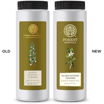 Mountain Valley Springs India Private Limited Forest Essentials Silken Dusting Powder Oudh & Green Tea | Natural Dusting Powder For Refreshing & Scented Skin | Talc-Free | 90 G