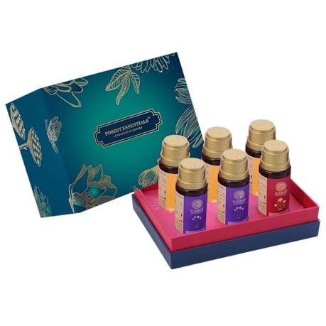 Forest Essentials Miniature Selection Gift Box | Face, Body And Hair Care Kit For Gifting With Face Wash, Shower Wash, After Bath Oil, Body Lotion, Shampoo & Conditioner | 6 Piece Gift Set