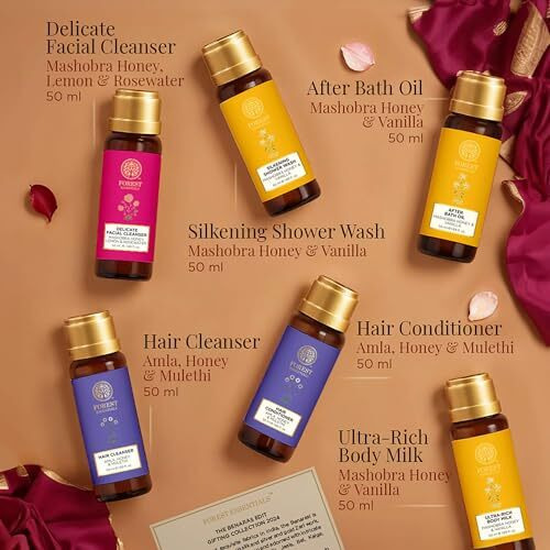 Forest Essentials Miniature Selection Gift Box | Face, Body And Hair Care Kit For Gifting With Face Wash, Shower Wash, After Bath Oil, Body Lotion, Shampoo & Conditioner | 6 Piece Gift Set