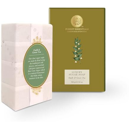 Forest Essentials Luxury Sugar Soap | Oudh & Green Tea | Ayurvedic Handmade Organic Bath Soap| Scented Soap For Smooth & Soft Skin | Made With Raw Cane Sugar