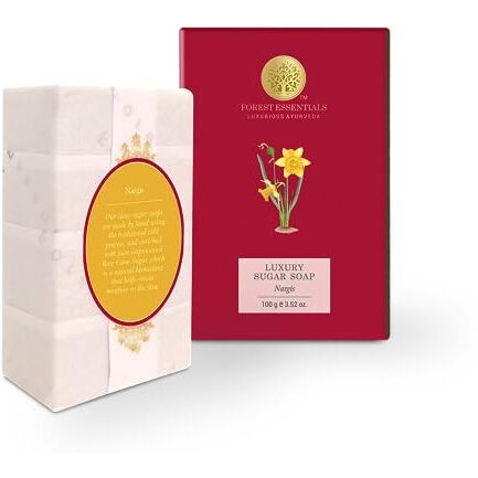 Forest Essentials Luxury Sugar Soap | Nargis | Ayurvedic Handmade Organic Bath Soap| Scented Soap For Smooth & Soft Skin | Made With Raw Cane Sugar