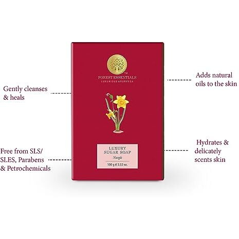 Forest Essentials Luxury Sugar Soap | Nargis | Ayurvedic Handmade Organic Bath Soap| Scented Soap For Smooth & Soft Skin | Made With Raw Cane Sugar