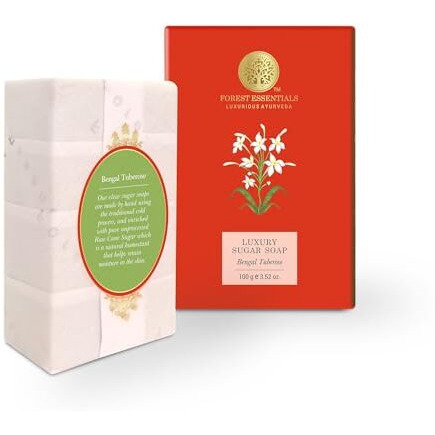 Forest Essentials Luxury Sugar Soap | Bengal Tuberose | Ayurvedic Handmade Organic Bath Soap| Scented Soap For Smooth & Soft Skin | Made With Raw Cane Sugar