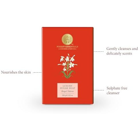 Forest Essentials Luxury Sugar Soap | Bengal Tuberose | Ayurvedic Handmade Organic Bath Soap| Scented Soap For Smooth & Soft Skin | Made With Raw Cane Sugar