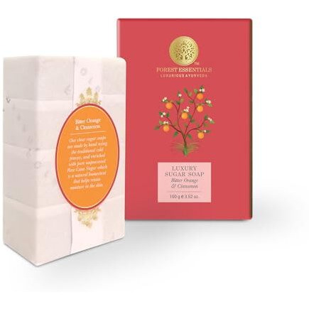 Forest Essentials Luxury Sugar Soap | Bitter Orange & Cinnamon | Ayurvedic Handmade Organic Bath Soap| Scented Soap For Smooth & Soft Skin | Made With Raw Cane Sugar