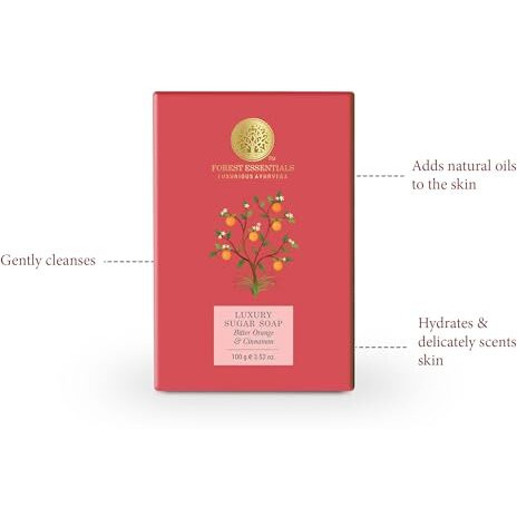 Forest Essentials Luxury Sugar Soap | Bitter Orange & Cinnamon | Ayurvedic Handmade Organic Bath Soap| Scented Soap For Smooth & Soft Skin | Made With Raw Cane Sugar