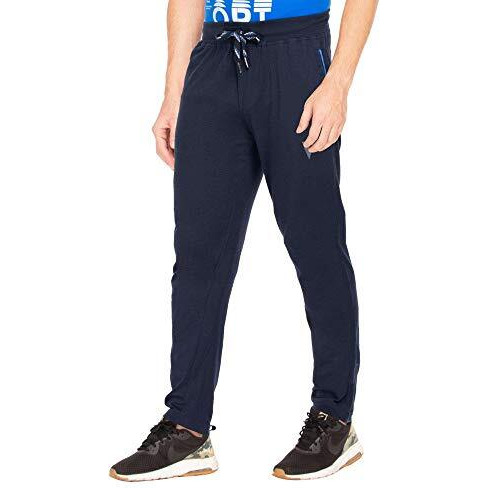 Van Heusen Athleisure Men Regular Fit Mid Rise Trackpants - Cotton Rich - Smart Tech, Easy Stain Release, Anti Stat, Ultra Soft, Moisture Wicking_50052_Navy_Xl