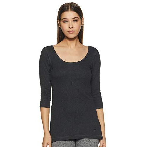 Van Heusen Women Anti Bacterial 3/4Th Sleeve Thermal Vest - Round Neck, Super Soft_77402_Charcoal Melange_M