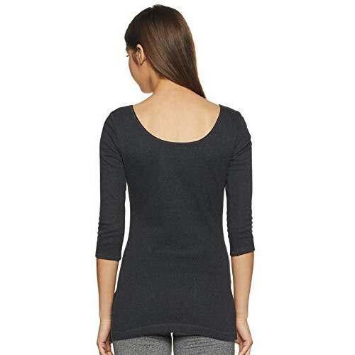 Van Heusen Women Anti Bacterial 3/4Th Sleeve Thermal Vest - Round Neck, Super Soft_77402_Charcoal Melange_M