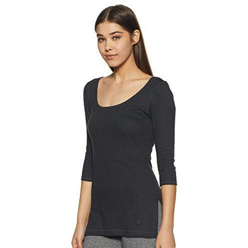 Van Heusen Women Anti Bacterial 3/4Th Sleeve Thermal Vest - Round Neck, Super Soft_77402_Charcoal Melange_M