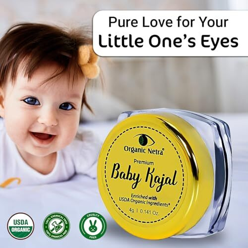 Organic Netra Baby Kajal 4G For Newborns Water-Resistant Smudgeproof Longlasting Enriched With Natural Organic Ingredients Safe For Sensitive Baby Skin No Harmful Chemicals Matte Finish