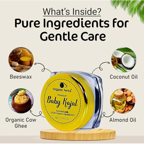 Organic Netra Baby Kajal 4G For Newborns Water-Resistant Smudgeproof Longlasting Enriched With Natural Organic Ingredients Safe For Sensitive Baby Skin No Harmful Chemicals Matte Finish