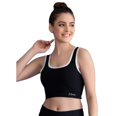 Clovia Women's Medium Impact Padded Non-Wired Sports Bra With Removable Cups (Brs019P13_Black_L)