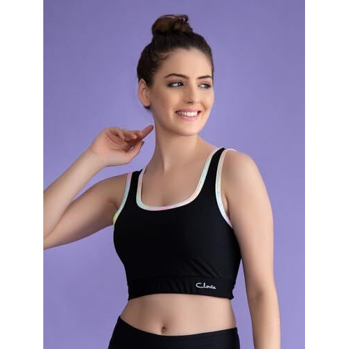 Clovia Women's Medium Impact Padded Non-Wired Sports Bra With Removable Cups (Brs019P13_Black_L)