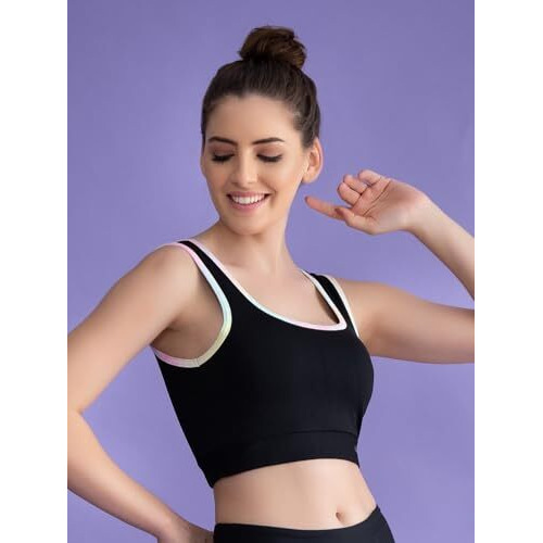 Clovia Women's Medium Impact Padded Non-Wired Sports Bra With Removable Cups (Brs019P13_Black_L)
