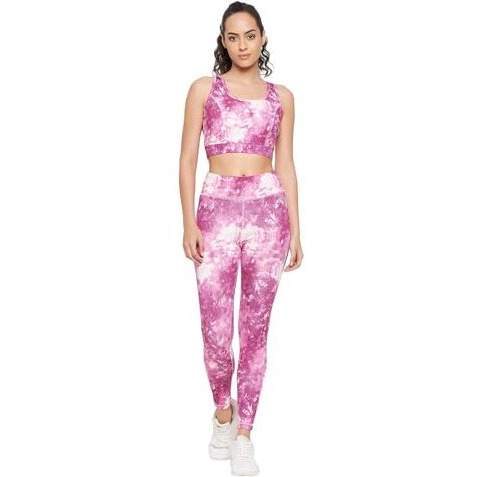 Clovia Track Pants For Women, Track Pants, Gym Track Pants For Women, Women Track Pants, Track Pants For Girlswomen's Snug Fit Ankle-Length High-Rise Active Tie-Dye Print Tights (Ab0042A22_Pink_Xl)