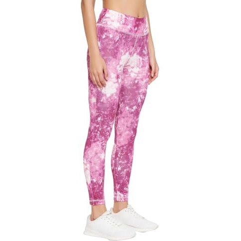 Clovia Track Pants For Women, Track Pants, Gym Track Pants For Women, Women Track Pants, Track Pants For Girlswomen's Snug Fit Ankle-Length High-Rise Active Tie-Dye Print Tights (Ab0042A22_Pink_Xl)