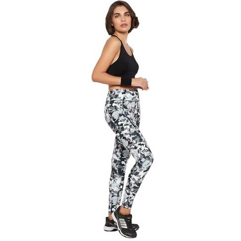 Clovia Women's Snug-Fit High Rise Camouflage Print Active Tights (Ab0042D01_Grey_Xxl)
