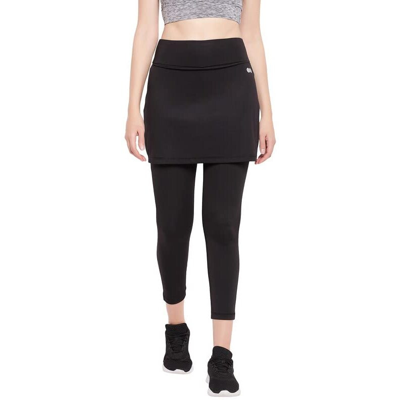 Clovia Women's Snug-Fit High Rise Active Skirt With Attached Tights (Ab0117P13_Black_Xl)